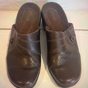 Clarks Artizan Women Brown Leather Mules Slip On Slides Shoes Sandals Size 9M